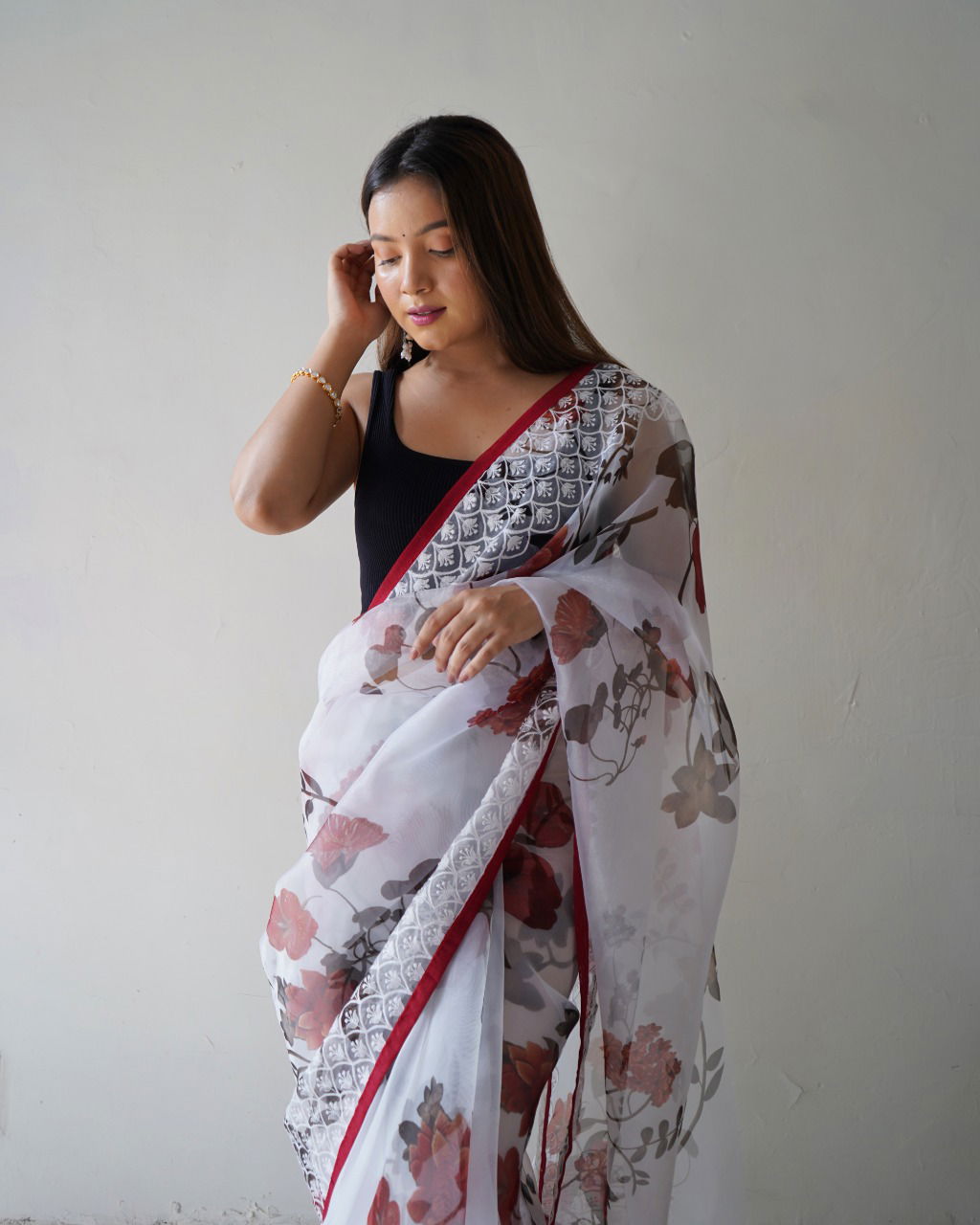 Three Latkan Organza Wholesale Party Wear Sarees
